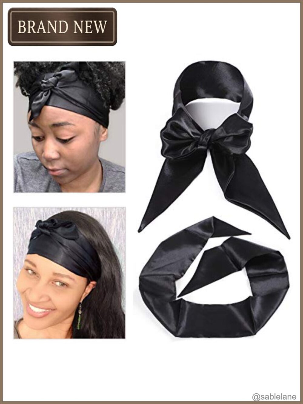 Set of 2 Satin Edge Wig Grip Bands Head Wraps 56x4.5 inches